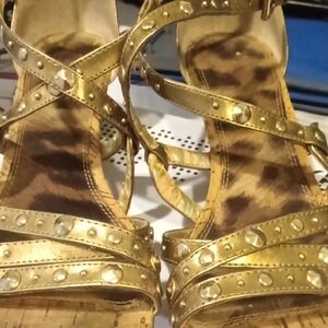 Gold Metallic Sandals with Ornate Detailing